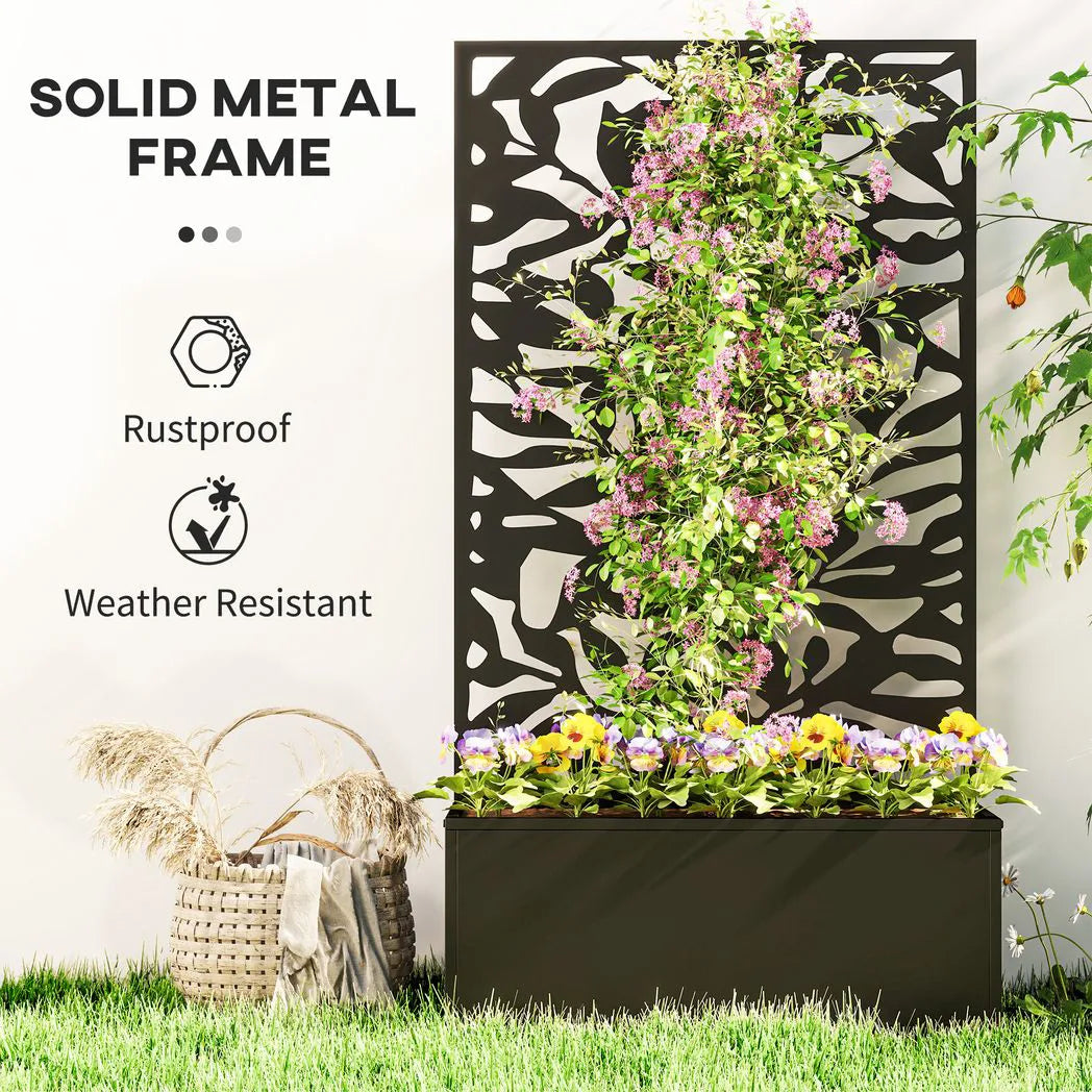 Outsunny Metal Raised Garden Bed with Trellis and Privacy Panel – Wall-Mounted or Freestanding Planter, Black
