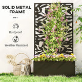 Outsunny Metal Raised Garden Bed with Trellis and Privacy Panel – Wall-Mounted or Freestanding Planter, Black