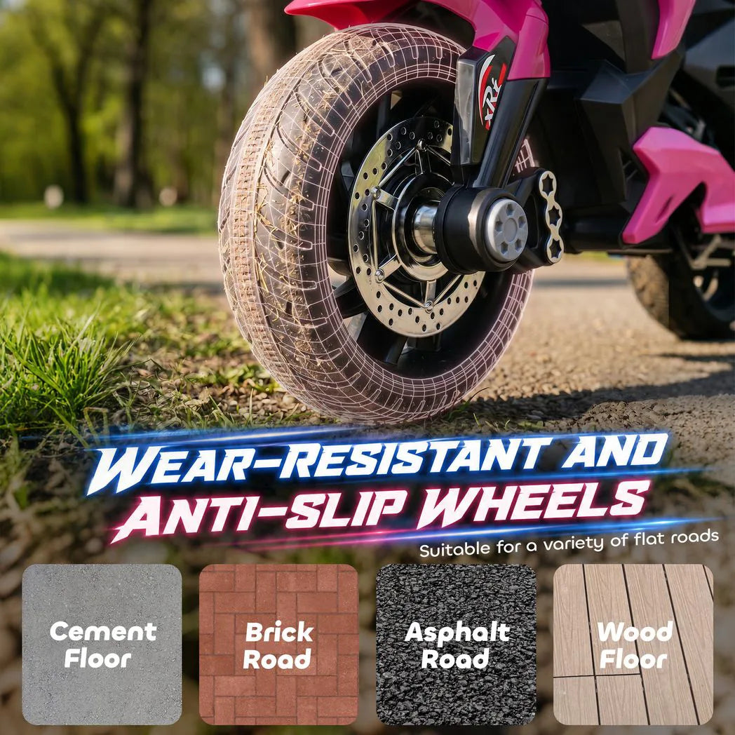 AIYAPLAY Kids Electric 3-Wheel Ride-On Motorbike with Horn, Headlights & Music – Toddler Battery Bike, Pink