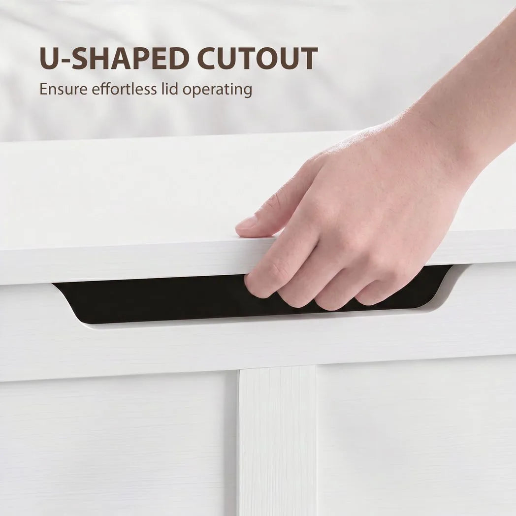 HOMCOM 127L Storage Box Bench with Safety Hinges – Wood-Effect Trunk for Hallway and Bed End, White
