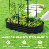 Outsunny Galvanised Metal Raised Garden Bed with Arched Trellis – 5 x 3 x 6ft, 425L, Open Bottom, Dark Grey