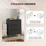 HOMCOM Chest of Drawers with 3 Fabric Drawers and Aluminium Handles – Bedroom Storage Dresser, Black