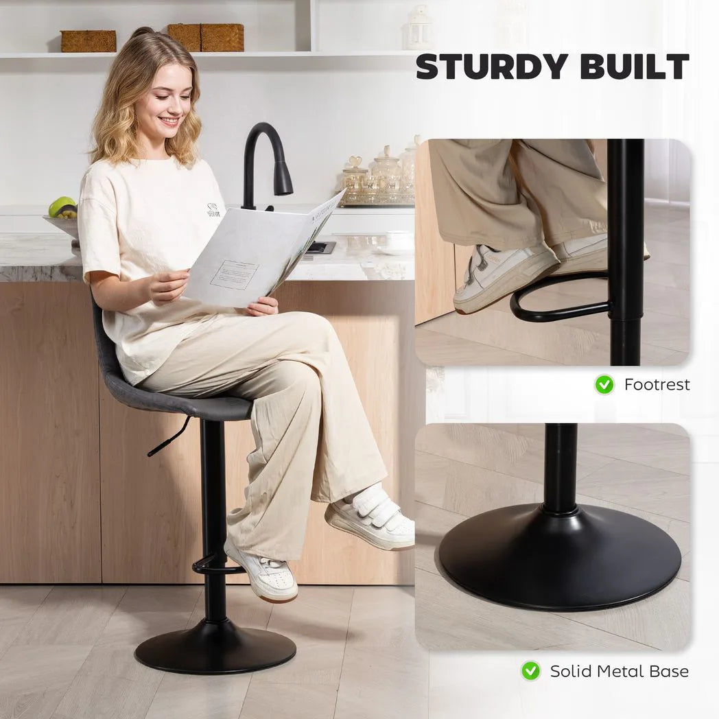 HOMCOM Set of 2 Height Adjustable Swivel Bar Stools with Footrest – Leathaire Kitchen Island Stools, Charcoal Grey