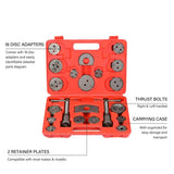23-Piece Universal Brake Caliper Piston Rewind Tool Kit with Adapters and Hard Case – Disc Brake Wind Back Set