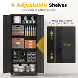 HOMCOM Lockable Metal Storage Cabinet with Removable Wheels and 4 Adjustable Shelves – 180 cm Steel Tool Cabinet