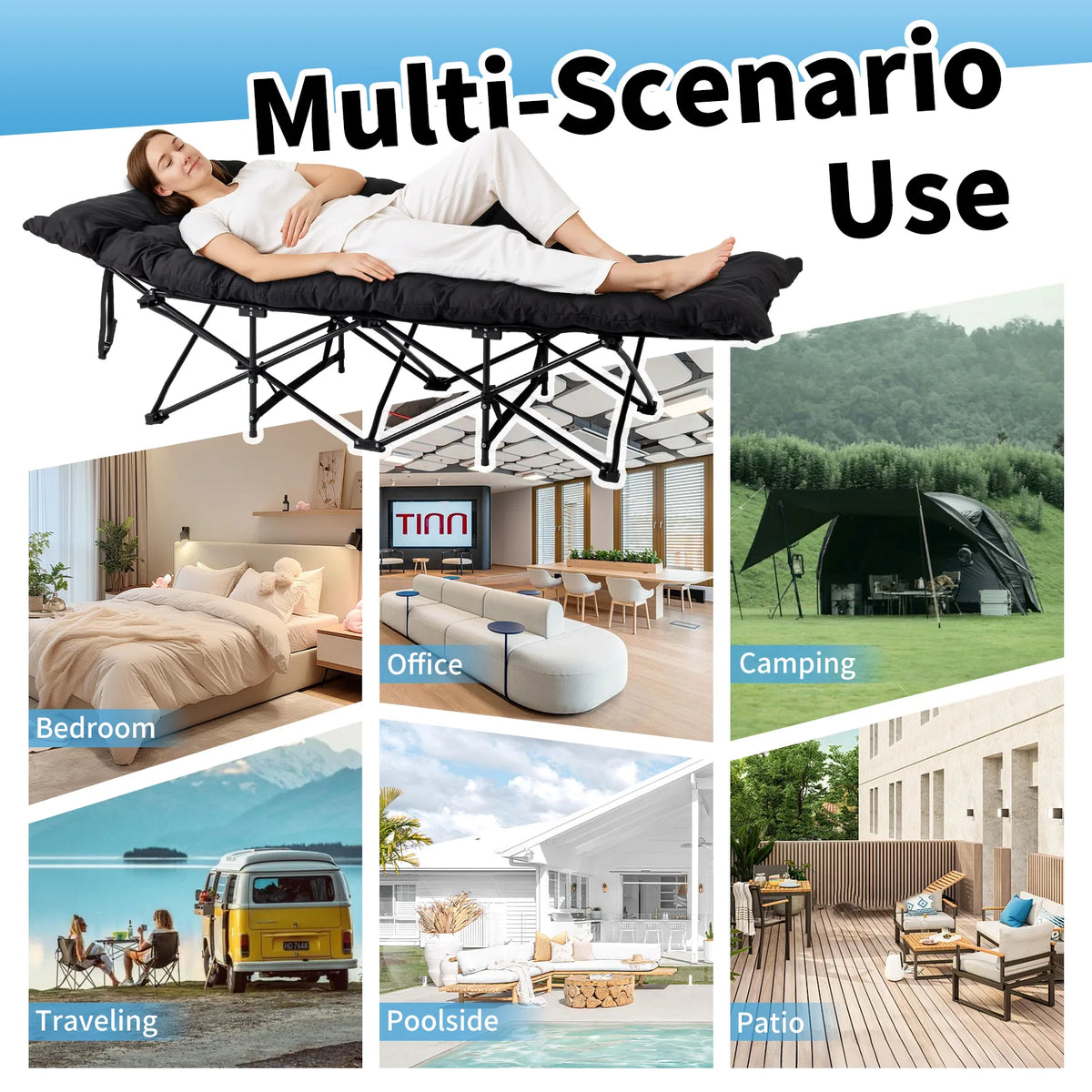 Folding Camping Cot Bed with Soft Mattress Pad – Portable Adult Sleeping Bed for Tent, Office Nap and Travel