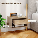 HOMCOM Set of 2 Floating Bedside Tables with Drawer and Open Shelf – Natural Wood Finish