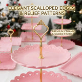 6-Piece Tiered Cake Stand Set for Afternoon Tea, Weddings & Parties – Embossed-Style Plastic Dessert Display, Pink