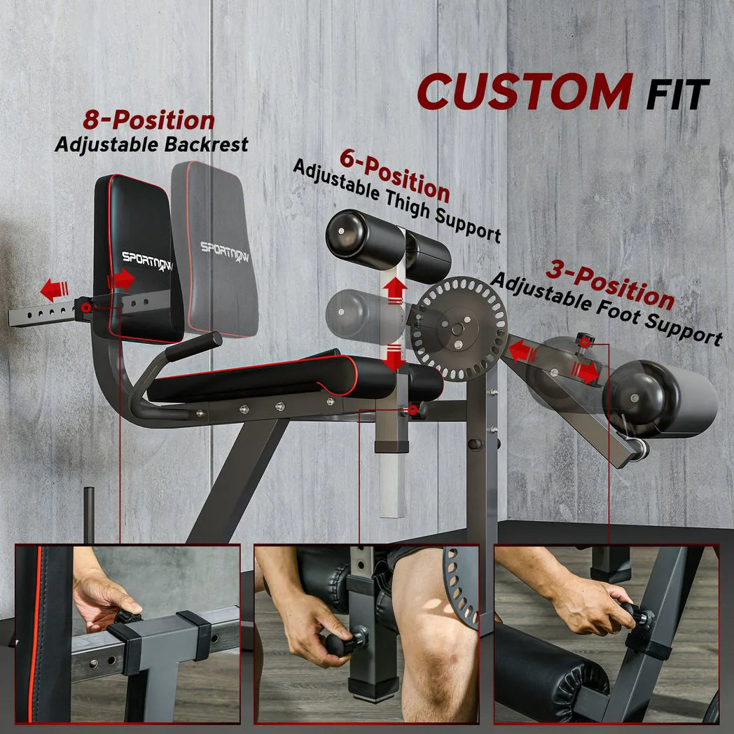 SPORTNOW Seated Leg Extension & Curl Machine, Plate Loaded with 32 Positions – Lower Body Home Gym Trainer