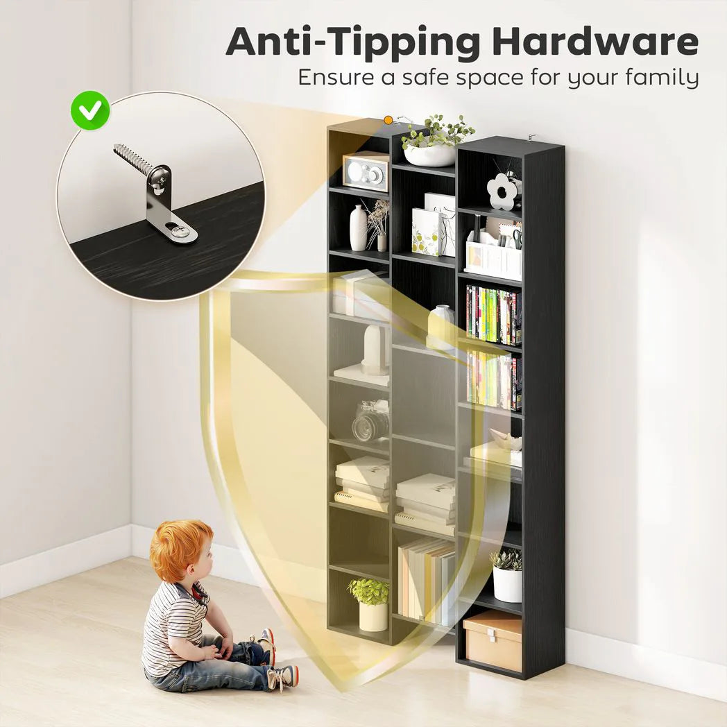 HOMCOM 21-Compartment Tall Bookshelf with 10 Adjustable Shelves and Anti-Tipping Hardware – Black