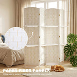 HOMCOM 4 Panel Folding Room Divider with Two Shelves & Arched Top – Freestanding Privacy Screen, 160 x 170cm, White