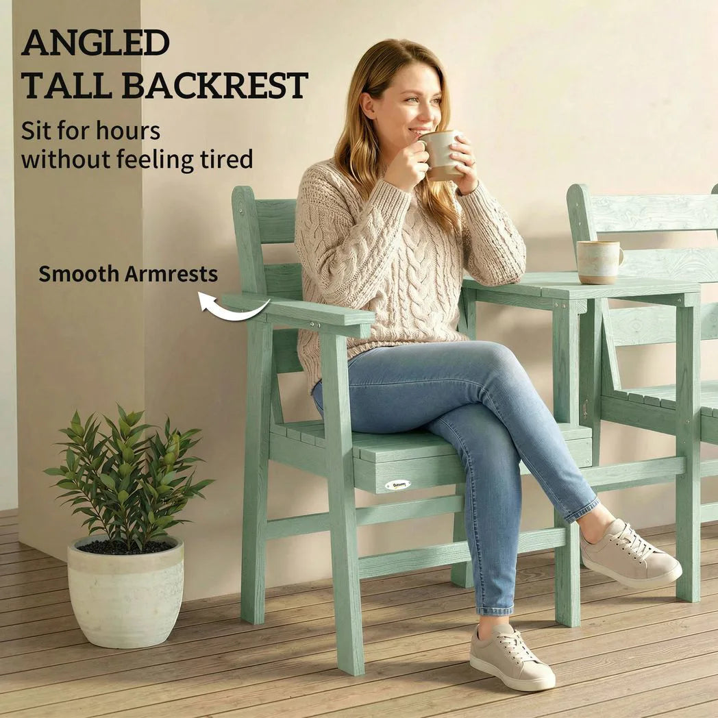 Outsunny Wooden Jack and Jill Garden Seat – 2-Seater Loveseat with Integrated Table, Embossed Finish, Green
