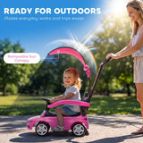 AIYAPLAY 4 in 1 Licensed Mercedes-Benz Ride On Push Car with Canopy, Guardrails, Horn and Music – 12–36 Months, Pink