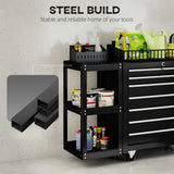 HOMCOM Lockable Steel Tool Chest on Wheels with 7 Drawers and Detachable Shelf – Rolling Workshop Storage, Black