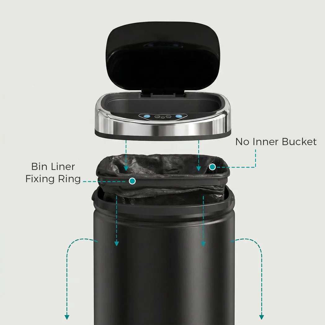 HOMCOM 42L Automatic Motion Sensor Rubbish Bin – Fingerprint-Resistant Stainless Steel Kitchen Bin, Black