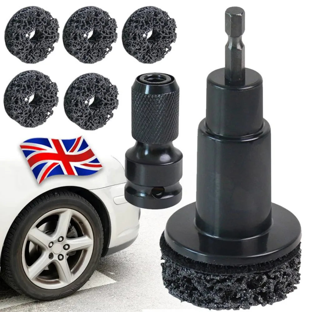 Wheel Hub and Brake Surface Cleaner with Hexagonal Drive – Stud Rust Removal Tool with 5 Grinding Heads