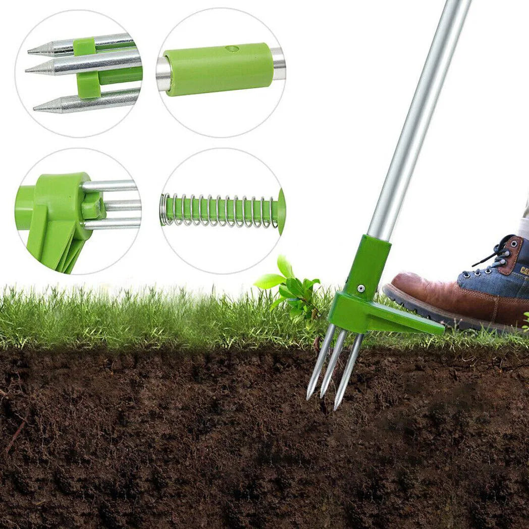 Standing Weed Puller Twister with Aluminium Handle – Garden Root Remover, No Bending, Silver & Green