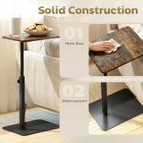 HOMCOM C Shaped Side Table with Adjustable Height 44.5–79 cm – Small End Table with Metal Base, Rustic Brown
