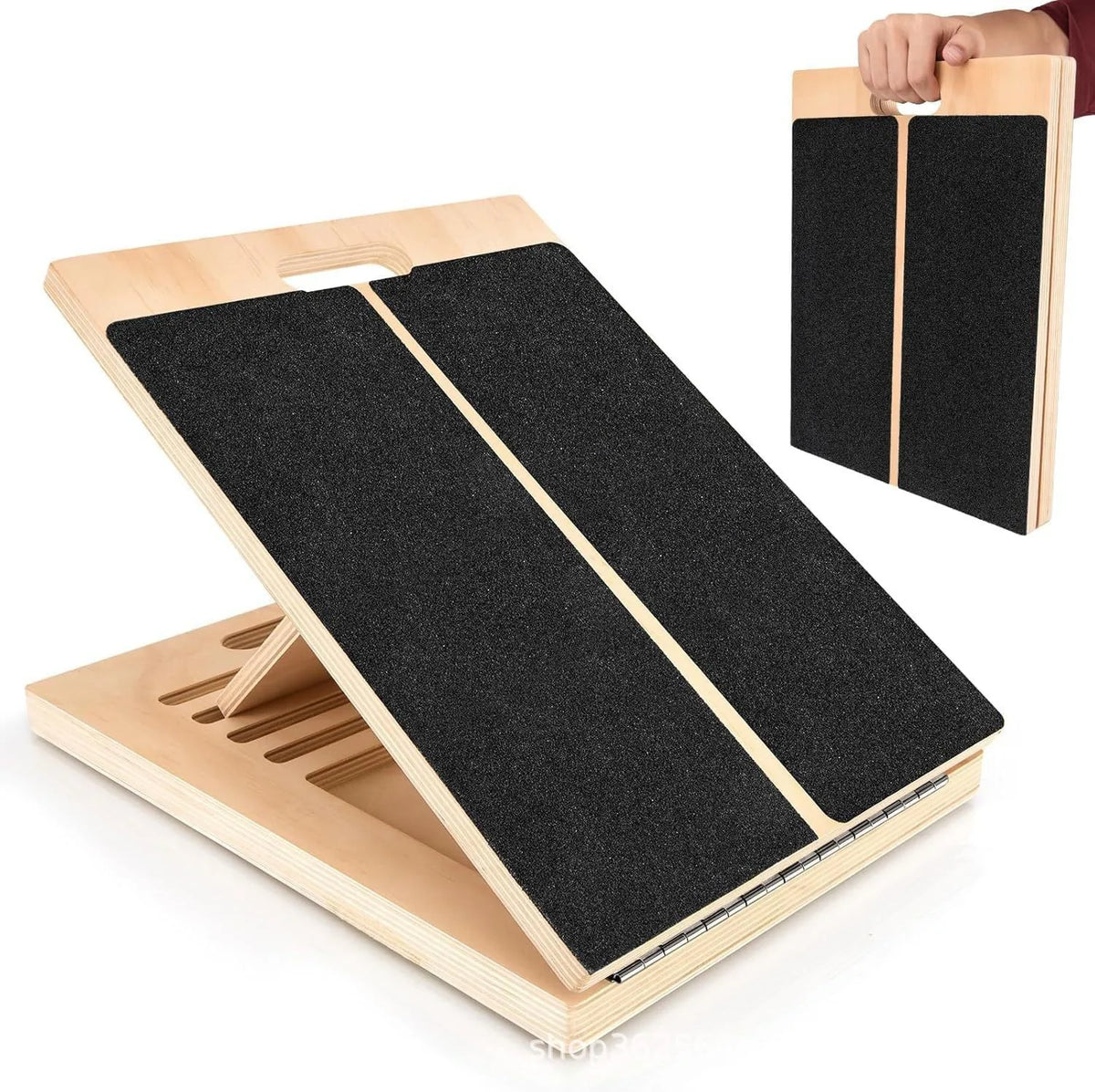 Wooden Calf Incline Board with Adjustable Angle – Foldable Slant Board Calf Stretcher for Yoga & Leg Stretching