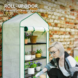 Outsunny Four-Tier Mini Greenhouse with Reinforced Plastic Cover and Roll-Up Door – Steel Frame Plant Shelter