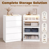HOMCOM High Gloss 4 Drawer Chest of Drawers with Glass Top and RGB LED Lights, Dresser with Jewelry Organizer, APP Control