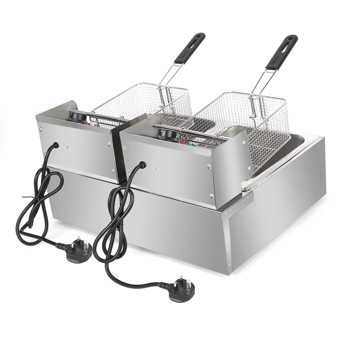 ZOKOP EH82 Double Cylinder Electric Deep Fryer, 12L Stainless Steel Twin Tank – 2 x 2500W, UK Plug