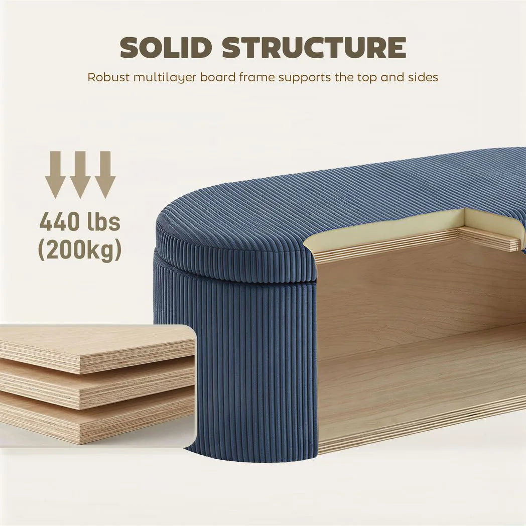 HOMCOM Corduroy Storage Ottoman Bench with Padded Seat and Hidden Storage, 105 x 51 x 49 cm, Blue