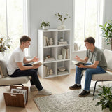 HOMCOM Industrial Style 3-Tier Storage Shelf with 6 Compartments – Bookcase for Living Room, White Wood Effect
