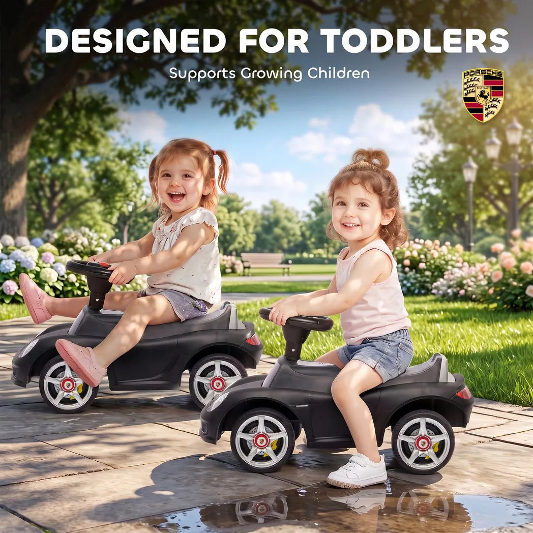 AIYAPLAY Porsche Licensed Toddler Ride-On Car with Horn, Headlights & Sounds – 18–36 Months, Matte Black