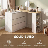 HOMCOM Vanity Dressing Table with 6 Drawers & 3-Tier Shelf – Flexible Straight or L-Shaped Layout Makeup Desk, White