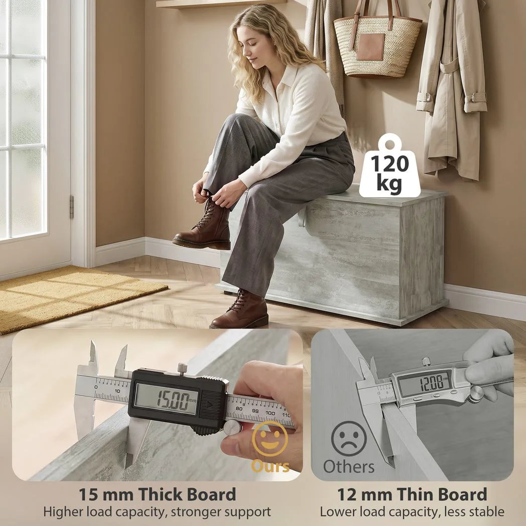 HOMCOM 102L Storage Chest & Blanket Box with Safety Hinged Lid, 80 x 40 x 45 cm – Grey