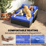 Outsunny Double Rattan Garden Daybed with Storage Ottoman – 3-in-1 Sun Lounger with Adjustable Backrest and Side Tables, Brown
