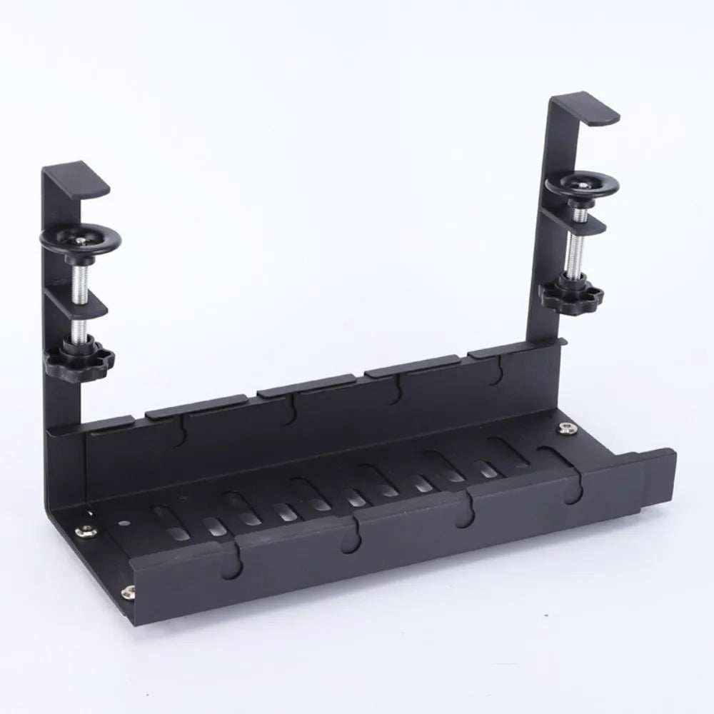 No Drill Under Desk Cable Management Tray with Clamp – Iron Wire Basket, Tool-Free Installation