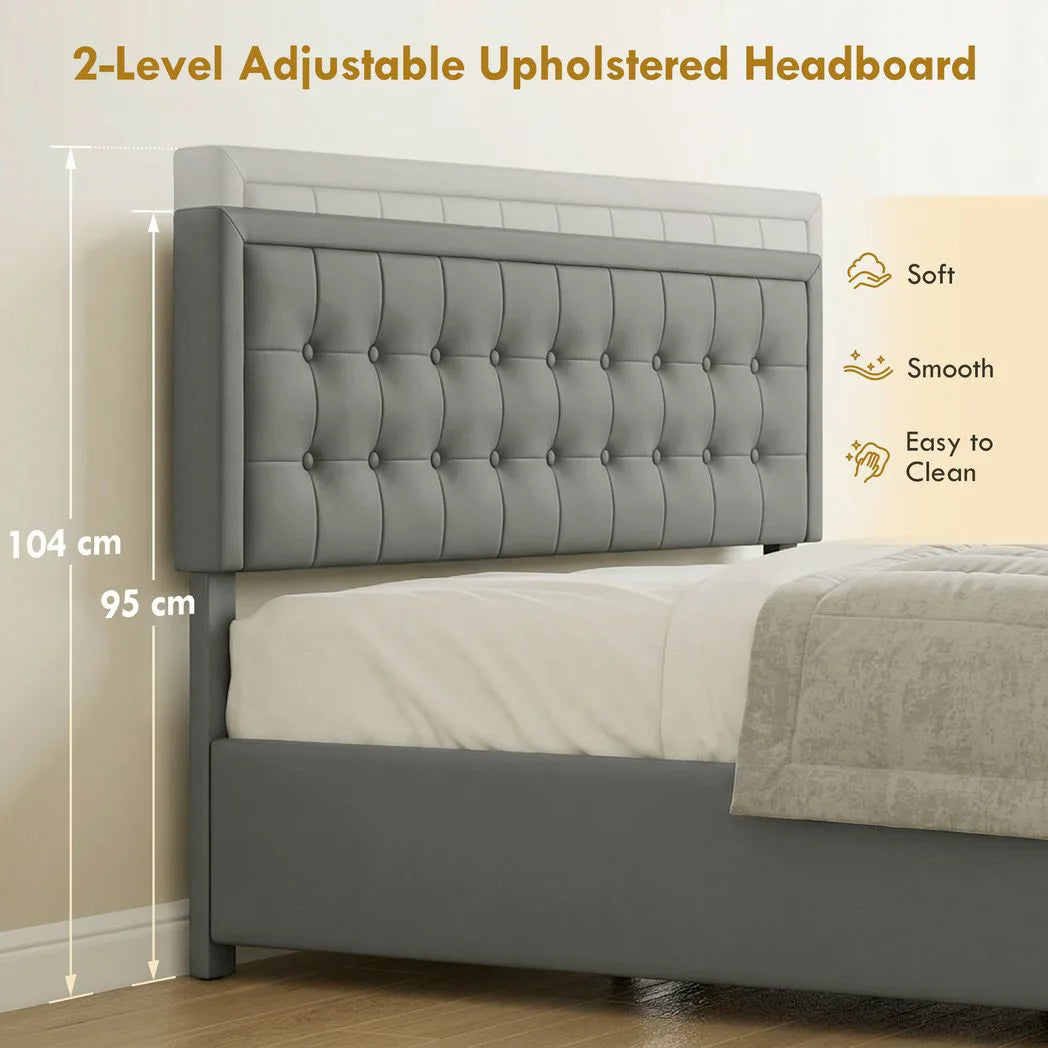 HOMCOM King Size PU Leather Ottoman Bed Frame with Front Drawer and Adjustable Headboard – Gas Lift, Grey