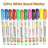 12 Colour Whiteboard Marker Pens – Fast-Drying, Low-Odour, Easy Wipe Dry Erase Markers for Whiteboards