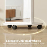 HOMCOM 2-in-1 Full Length Mirror with Storage Shelves, Floor Mirror with 4 Wheels, Coat Rack, Hooks
