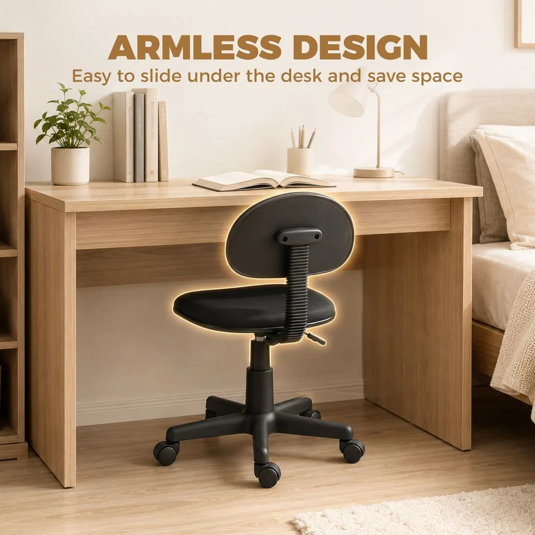 HOMCOM Small Armless Office Chair with Swivel Wheels & Gas Lift – Space-Saving Desk Chair, Black