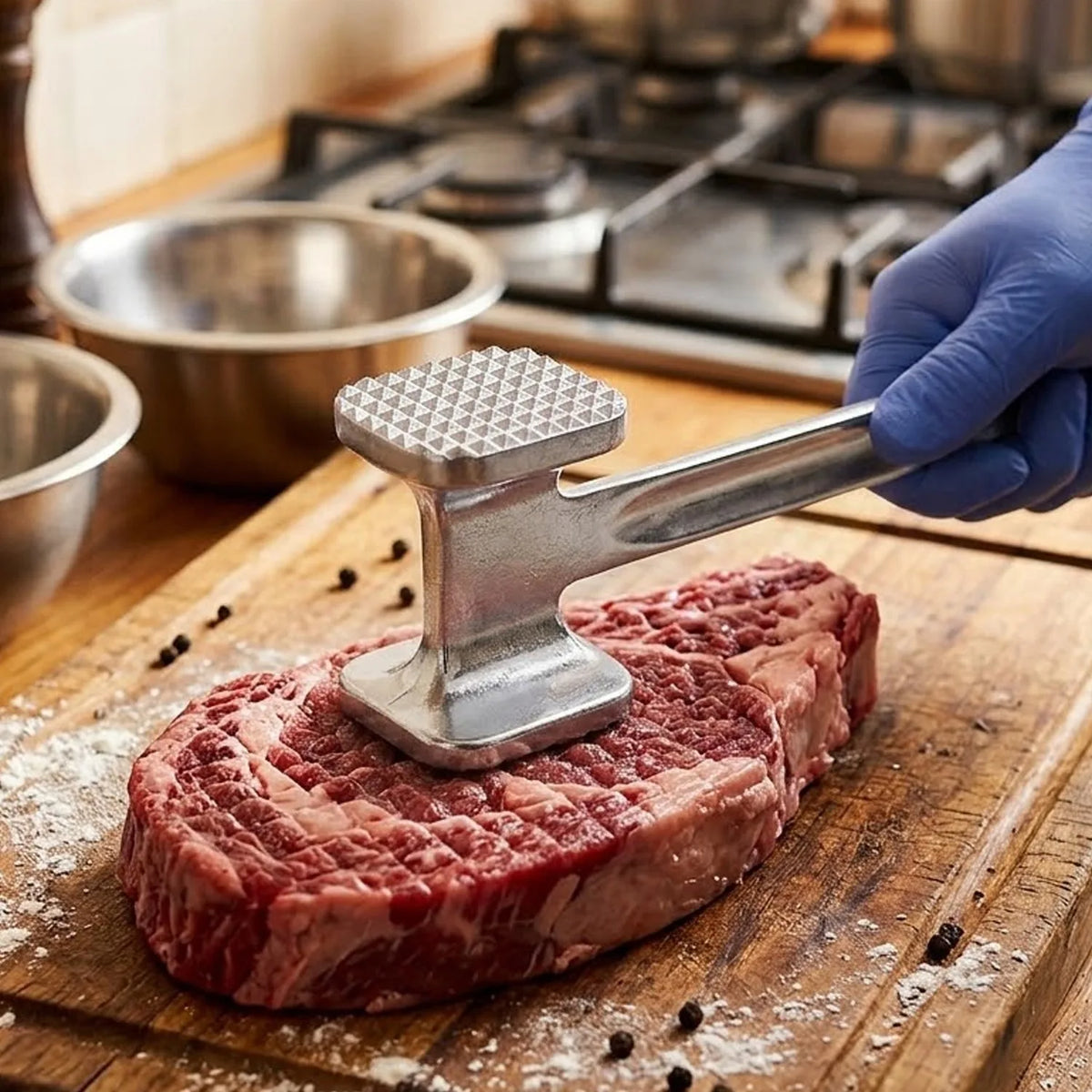 Dual-Sided Meat Mallet Tenderiser, Aluminium Alloy with Ergonomic Handle – Steak, Pork & Chicken Kitchen Hammer