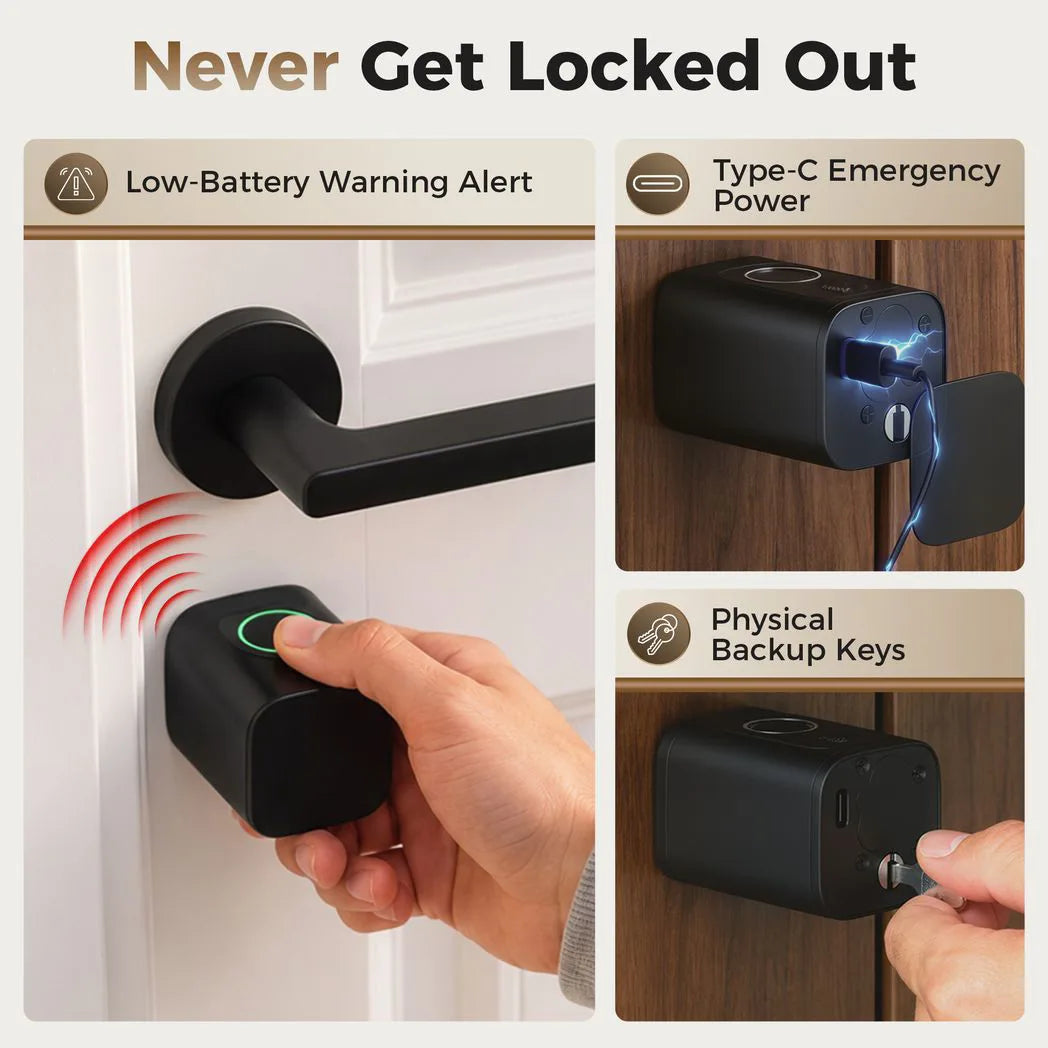 HOMCOM Smart Door Cylinder, 5-in-1 Keyless Entry with Fingerprint, App and NFC – Bluetooth Lock