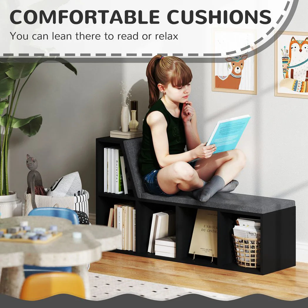 HOMCOM 2 Tier Modern Bookcase with Removable Cushions and 5 Compartments – Living Room Storage Shelf, Black
