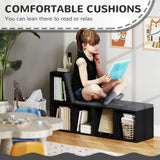 HOMCOM 2 Tier Modern Bookcase with Removable Cushions and 5 Compartments – Living Room Storage Shelf, Black