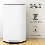 HOMCOM 30L Modern Curved Pedal Kitchen Bin with Soft-Close Lid and Removable Bucket, White
