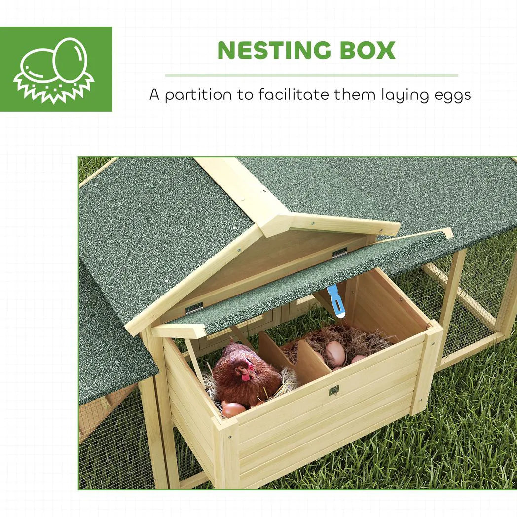 PawHut Large Wooden Chicken Coop with Nesting Box, Runs and Ramp – Two-Level Outdoor Poultry Hen House