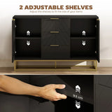 HOMCOM Sideboard with 3 Drawers, 2-Door Cabinet and Adjustable Shelves, Gold-Tone Base, Black