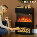 HOMCOM 19" Electric Fireplace with Surround, 3D Flame Effect and Remote – 1000W/2000W Electric Fire, Black