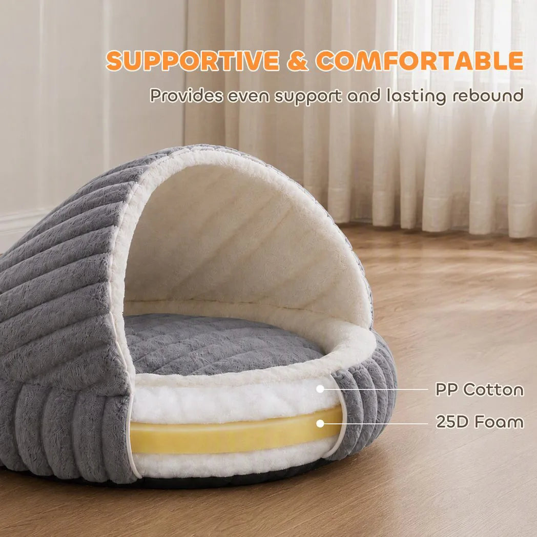 PawHut Cat Bed Cave with Non-Slip Base & Washable Cushion – Warm Plush Semi-Enclosed House for Indoor Kittens