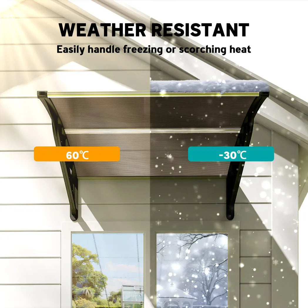 Outsunny Front Door Canopy with Polycarbonate Panels and Aluminium Frame, 103 x 96.5cm – Rain Shelter, Brown