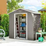 Outsunny 6.5 x 3.5ft Galvanised Metal Garden Shed with Double Doors and Vents, Light Grey