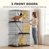 PawHut 3-Tier Large Cat Cage with Hammock, Platforms, Tray and Cushions – Detachable Metal Kennel for 1–2 Cats