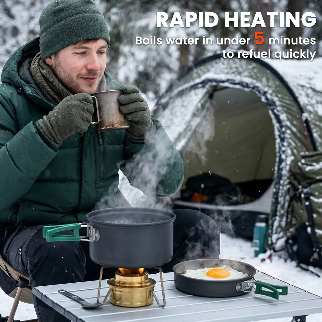 Outsunny 8-Piece Ultralight Camping Cookware Set with Anti-Scald Handles – Stackable Aluminium Kit for Two, Grey